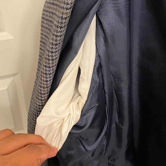 Mens Small Houndstooth Print Blazer/Sports Coat Navy Blue, Gray, Brown and Green - Picture 8 of 9